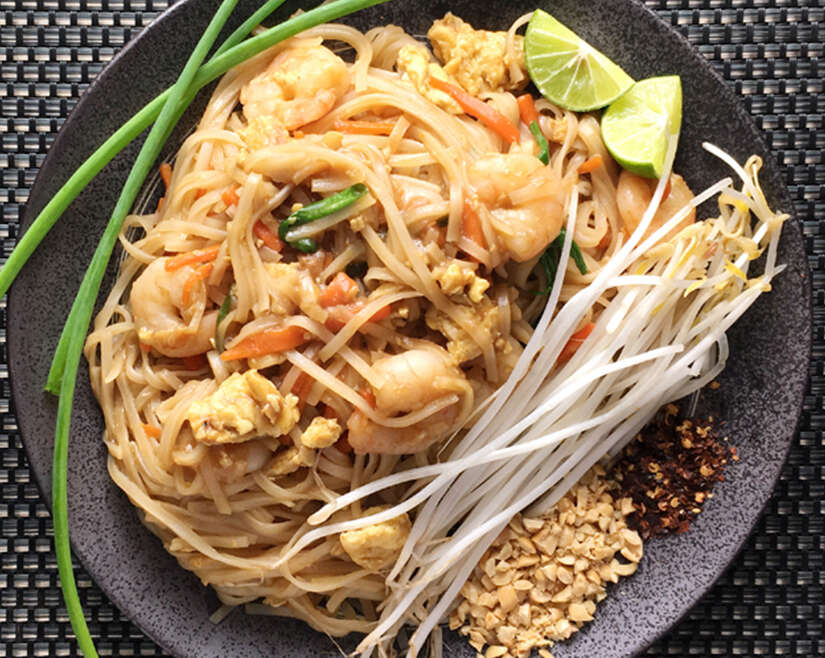 PAD THAI NOODLES: Tamarind and chicken/shrimp rice noodles