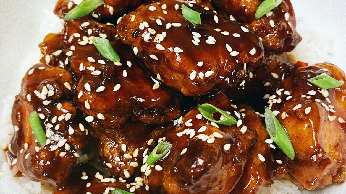 Crispy Sesame Chicken with Asian Sticky Sauce and Rice